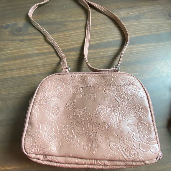 Multi Sac Purse Floral Embossed Crossbody Bag Tan Adjustable Strap Zip Pockets - Picture 8 of 15